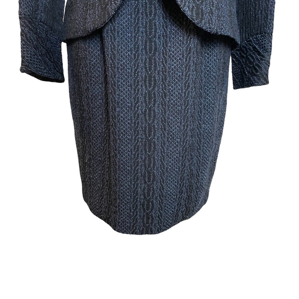 Vintage Doncaster Blue and Black Raised Pattern Blazer and Skirt Set Sz.4P - Picture 3 of 16
